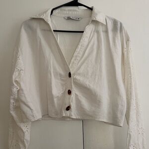 Zara white crop Button-Down Women's Shirt